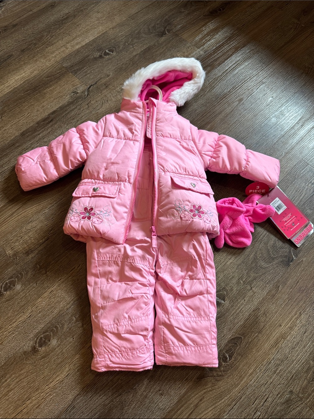 Hawke & Co Toddler Girls' Pink 3-Piece Winter Snowsuit with Hood and Mittens